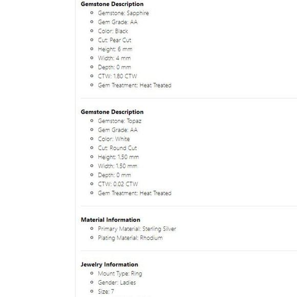 Natural Black Sapphires pear cut with topaz and sterling silver certified ring - Picture 3 of 7